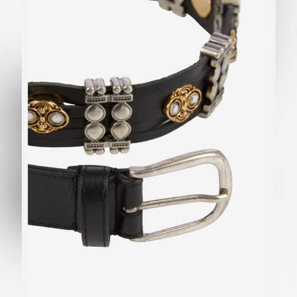 The Kooples black Leather embellished silver, gold, crystals Belt with rivets - Picture 1 of 12